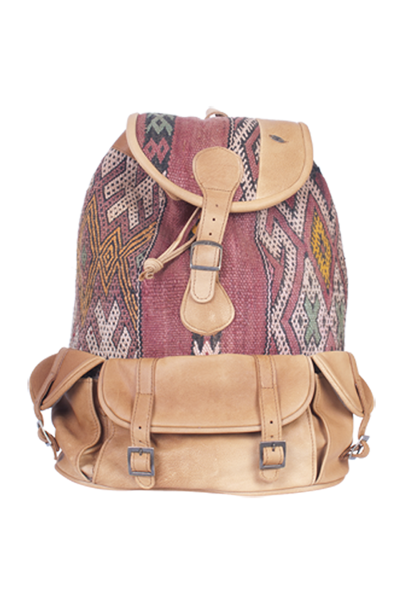 Kilim and leather backpack